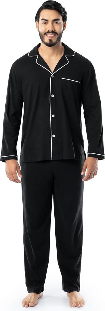 Fruit of the Loom Men's Jersey Knit Pajama Sleep Set (Large, Black)
