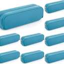 8 Pcs Silicone Pencil Case Pen Zipper Pouch Bags Aesthetic Back to School Gifts Stationery Travel Toiletry Makeup Coin Organizer Waterproof Valentines Valentines Party Favors (Blue)