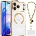 OOK Magnetic Phone Case iPhone 17 Pro Max 6.9 Inch [Compatible with MagSafe] Soft TPU Heart Phone Cover with Screen Protector Shockproof Protection Slim Case with Strap Lanyard for Women - White