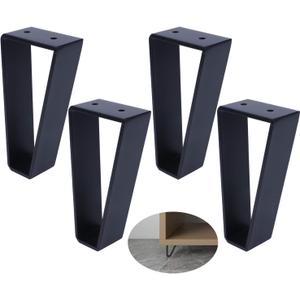 Osring 6 Inch Trapezoid Furniture Legs 4pcs, Solid Steel Furniture Hairpin Leg for Side Table, TV Stand and Cabinet, Black