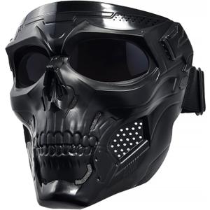 Motorcycle Face Mask Full Face,Dirt Bike Goggles Motocross, ATV, Offroad, Riding Racing Goggles for Men Women (Skull-greyLens)