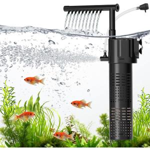hygger Internal Aquarium Filter, 5-in-1 Submersible Power Fish Tank Filter, Adjustable Wave Maker & Air Bubbler, Quiet Turtle Tank Filter for 15-30 Gallon Freshwater Saltwater, 210GPH, 10W