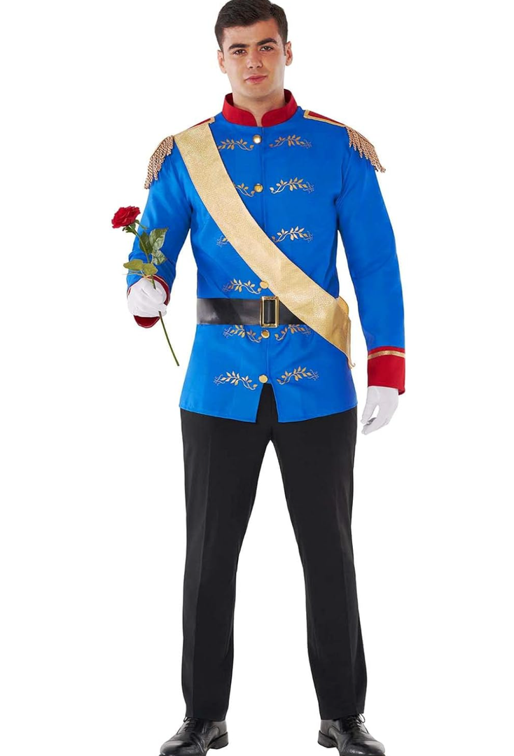 Morph Prince Charming Costume for Men – Royal Jacket, Sash & Belt – Adult Prince Outfit for Halloween, Parties & Events, XL