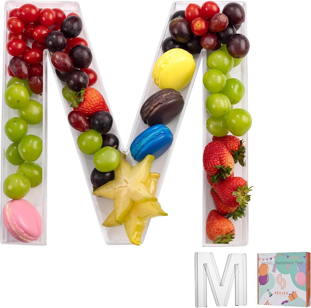 11" Clear Acrylic Letter & Number Charcuterie Tray-Reusable Fillable Alphabet Box for Displaying Candy,Cake,Snacks Party Dessert Serving Plate for Birthday, Wedding Anniversaries, Baby Shower (M)