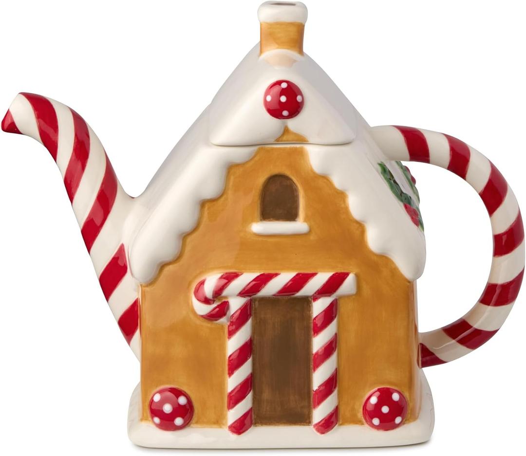 Santas Retro Christmas Gingerbread Teapot  3D Holiday Teapot with Vintage-Inspired Santa, Decorative Festive Tea Pot for Tea, Cocoa & Christmas Entertaining