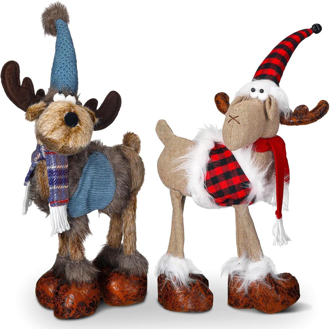 Meooeck 2 Pcs Christmas Reindeer Decoration Plush Stuffed Xmas Deer Holiday Decoration Handmade Swedish Christmas Table Decor Ornament Elk Figurines for Home Indoor Fall Winter Party(Cute Style)