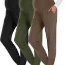 Neer 3 Pack Women's Maternity Joggers Over Belly Sweatpants Stretchy Pregnancy Lounge Pants with Pockets Winter (Black, Army Green, Light Coffee-Small)