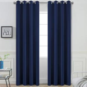 Yakamok Blackout Grommet Curtain Set, Thermal Insulated Light Blocking Window Drapery Bedroom/Living Room, Navy Blue Color, Set of 2, W52 x L96