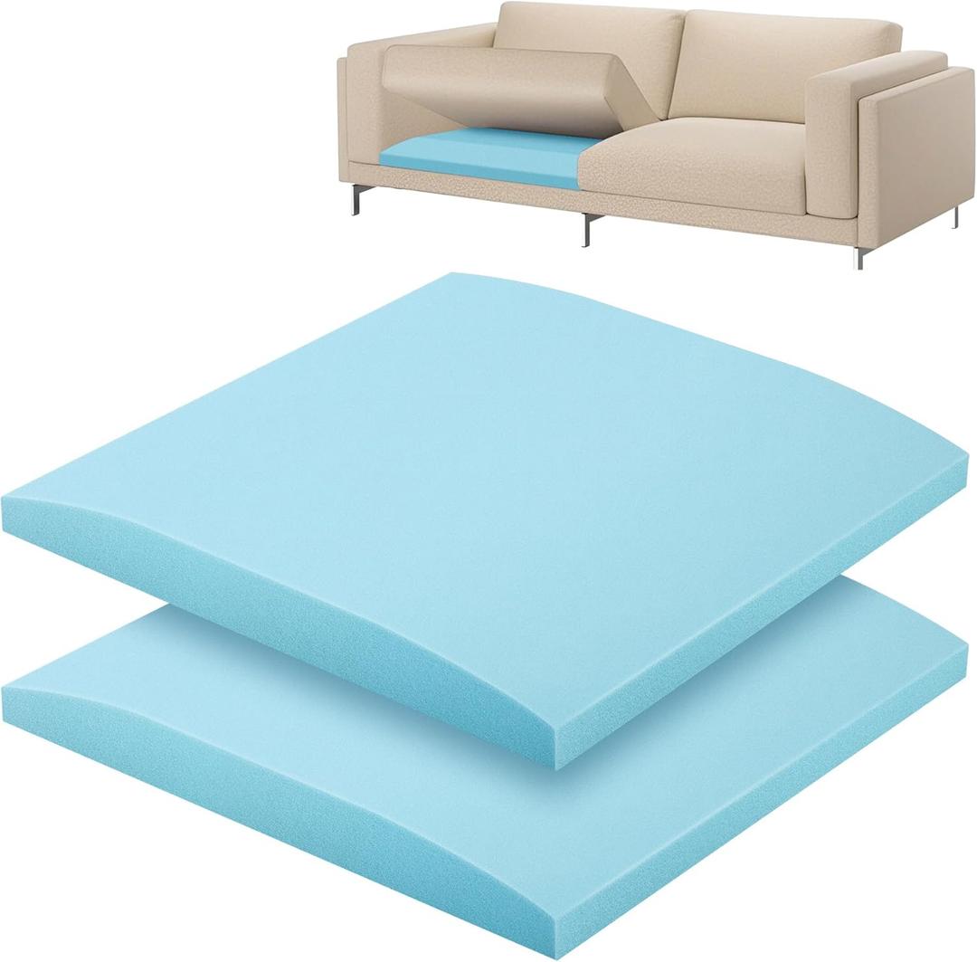 22"x22" Couch Cushion Support, Blue Sofa Cushion Sagging Repair, Curved High Density Foam Replacement for Furniture Sagging Seat Sectional Loveseat Chair (2 Pcs)