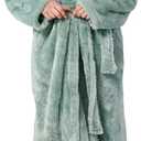 Women's robes hooded winter warm with pockets soft bathrobe for women Cozy Spa Lounge wear ladies plush full length (Large, Green)