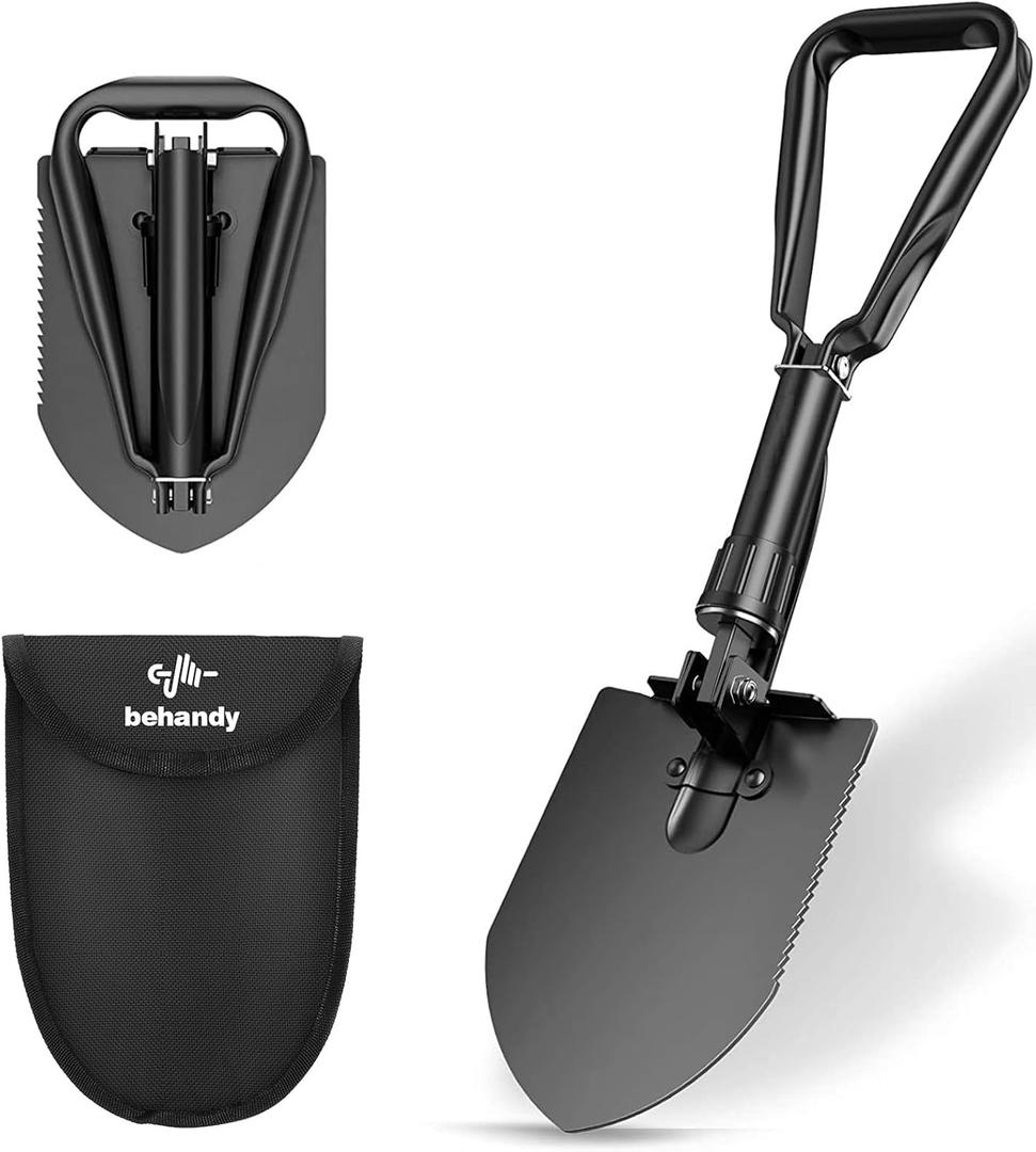 18.5" Folding Shovel, Collapsible Shovel for Car Snow, Camping Shovel and Pickax, Military Entrenching Tool for Gardening, Camping, Sand, Off Road, Portable Car Emergency kit (Black)