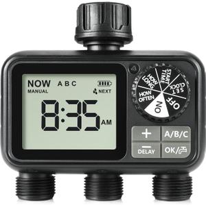 Sprinkler Timer,3 Outlets Programmable Water Timer with Brass Inlet for Garden Hose,Outdoor with Rain Delay/Manual/Automatic Watering System,Digital Irrigation Timers for Yard,Lawn