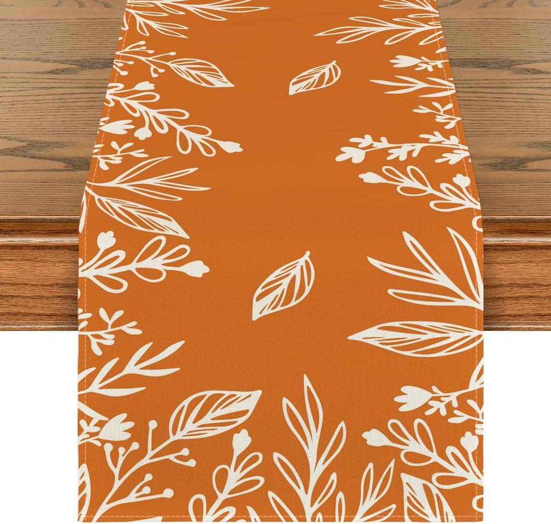 Artoid Mode Orange Floral Fall Table Runner, Seasonal Autumn Kitchen Dining Table Decoration for Home Party Decor 13x90 Inch