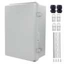 IP67 Waterproof Junction Box, ABS Plastic Electrical Enclosure with Stainless Steel Latch, Hinged Cover Electric Box with Mounting Plate, Wall Brackets & Cable Glands 350x250x150