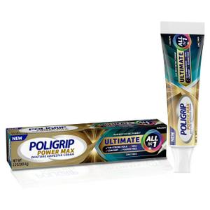 Poligrip Power Max Ultimate All-In-1 Denture Adhesive Cream, Zinc Free, 2.2 oz (2 Pack)