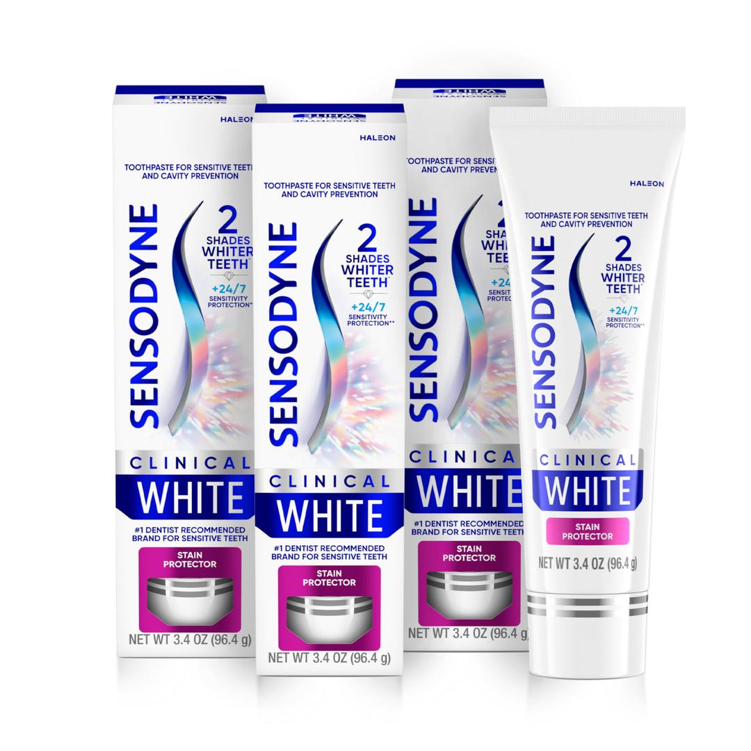 Sensodyne Clinical White Toothpaste Clinically Proven Whitening for Sensitive Teeth, Stain Protector, 3.4 oz x 3Pack