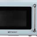 Emerson MWR7020BL Retro Compact Countertop Microwave Oven with Button Control, LED Display, 700W 5 Power Levels, 8 Auto Menus, Glass Turntable and Child Safe Lock, 0.7, Thunderbird Blue