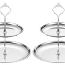uxcell 2 Sets 2Tier Cupcake Stand Holder, Round Tiered Serving Tray Stainless Steel Cup Cake Stand for Dessert Fruit Table Birthday Party Decoration Display, Silver