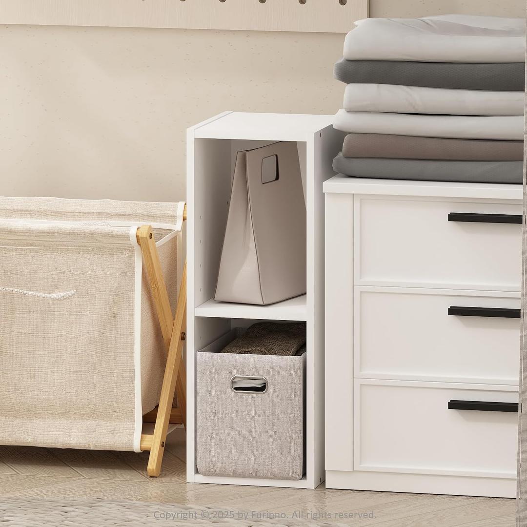Furinno Reed 2-Tier Closet Organizers and Storage, Closet Organizer, Open Shelf Closet Storage, for Wardrobe, Bedroom, Living Room, 8-Inch Width, White, 2-Tier; 7.9" W