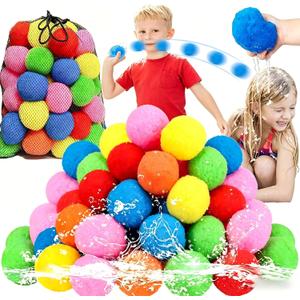 60PCS Reusable Water Balloons, Water Balloons.Cotton Water Balls, Water Splash Balls, Water Balloon Game, Summer Toys and Out, Water Balloons for Kids