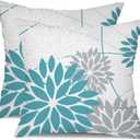 Blue and Grey Floral Pillow Covers 18x18 Set of 2 Outdoor Waterproof Decorative Throw Pillows Summer Pillow Covers Polyester Cushion Case Decor for Couch Patio Furniture Garden Porch 011A18