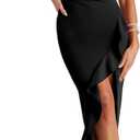 ANRABESS Women Prom Dress 2024 Summer Bodycon Formal Maxi Dresses Ruffle Side Split Cocktail Wedding Guest Date Dress (Medium, Black)
