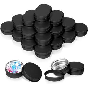 30 Pack 1 Ounce Aluminum Tin Cans, 30 ml Aluminum Screw Lid Round Tin Container Bottle, for Lip Balm, Eye Shadow, Creams, Black.