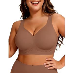 PoseFree Womens Seamless Wireless Supportive Bra Push Up Comfort Soft No Underwire Full Coverage T-Shirt Bra (XX-Large, Coffee)