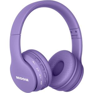 MIDOLA Kids Headphones Bluetooth 5.3 Wireless 60H Play Time Volume Limit 85/110dB Over Ear Foldable Protection Headset/Wired AUX Cord Mic for Boy Girl Travel School Phone Pad Tablet Light Purple