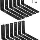 12 Pack - L 10" x H 6" x W1.5, 5mm Thick Black L Shelf Bracket, Iron Shelf Brackets, Metal Shelf Brackets, Floating Shelf, Shelf Supports with Screws