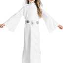 Kids Girls Princess Costume Halloween Deluxe Cosplay Dress with Belt (Medium, White)