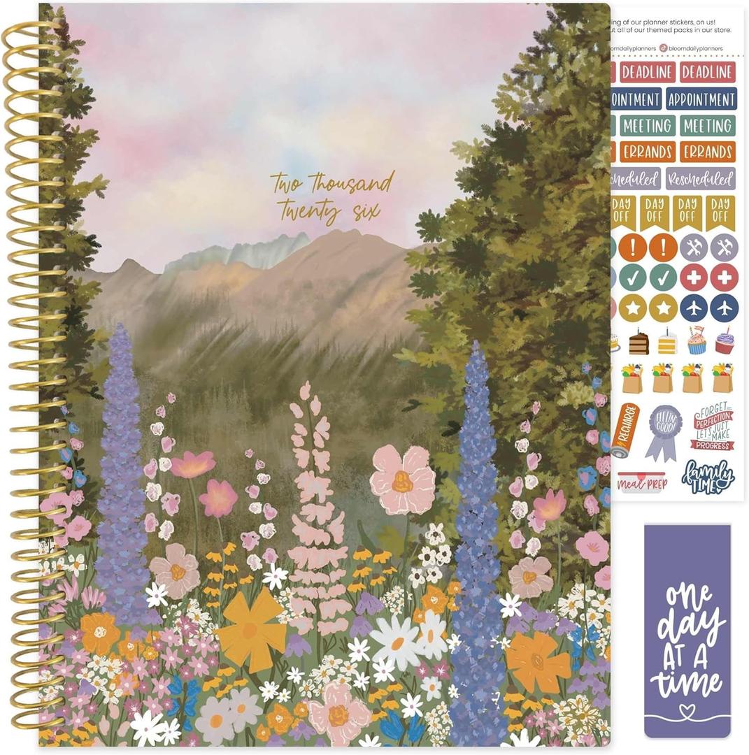 Bloom Daily Planners 2026 Planner (January To December) - 8.5 X 11 Weekly & Monthly Dated Agenda Organizer Book With Stickers & Tabs - Flexible Soft Cover - Wildflower Mountainside