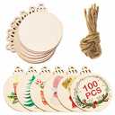 OurWarm 100pcs Wooden Ornaments for Crafts, 3.5inch DIY Christmas Ornaments to Paint, Unfinished Round Wood Slices Christmas Crafts for Hanging Xmas Tree Decorations Pack of 2