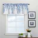 Valances for Windows Rod Pocket Curtain Blue 42 x 12 inch | Eucalyptus Leaf Print Rod Pocket Light Filtering Window Treatments Valance for Kitchen Bathroom Laundry Living Room