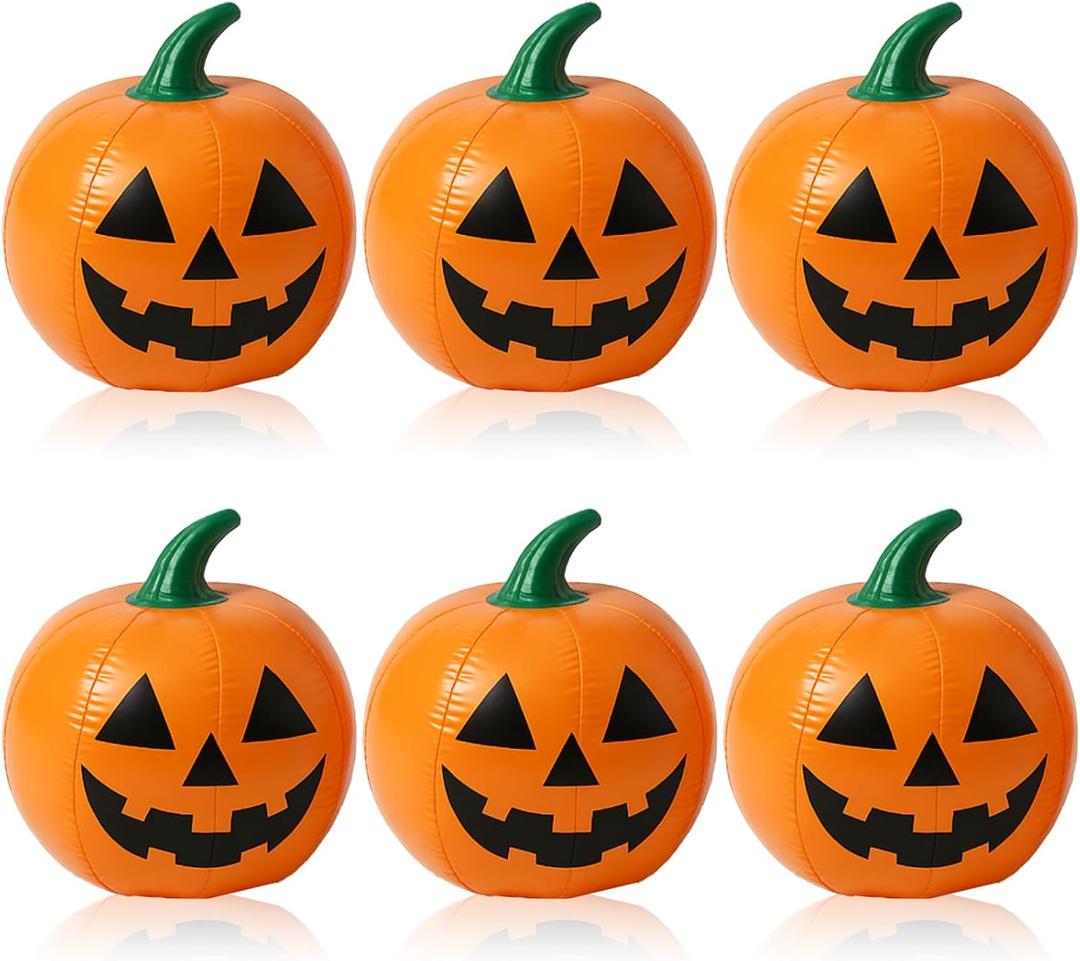 6 Pcs Halloween Pumpkin Inflatable Decorations 14 Inch Halloween Pumpkin Beach Balls Plastic Jack O Lantern Party Decoration for Yard, Garden, and Lawn Decorations