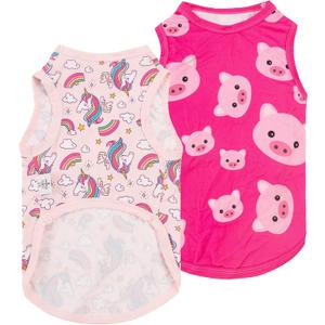CuteBone Dog Shirts 2-Pack Soft Pet Clothes Breathable Summer Vest for Small Puppy and Stretchy Cat Apparel 2BX09M (Medium, Pig&unicorn)