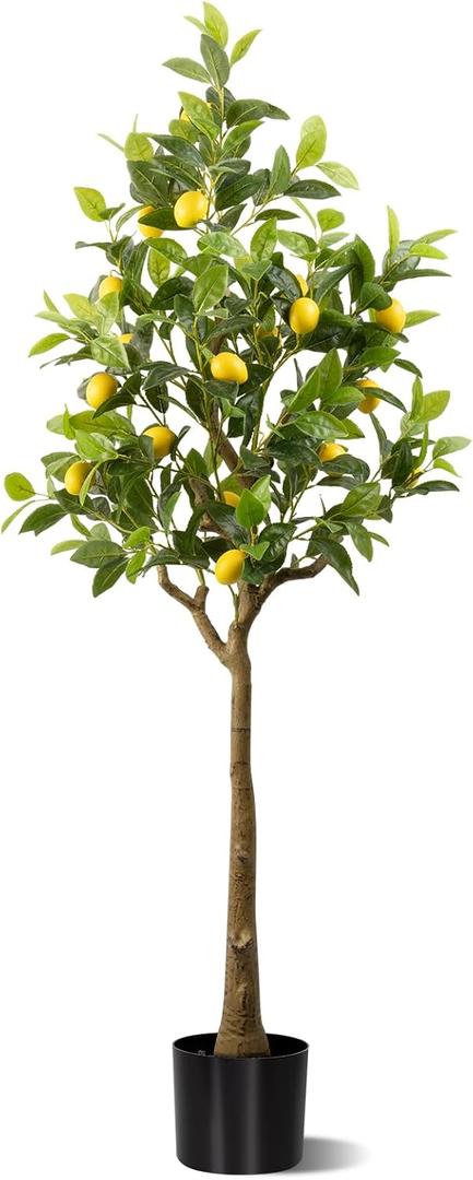 Artificial Lemon Tree 4FT, Faux Lemon Tree with Fake Lemons Floor Plants Artificial Plastic Lemon Fruit Tree for Home Decor Living Room Office (4 FT)