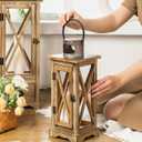 TIMRIS Large Farmhouse Wooden Candle Lantern Set of 2, Rustic Floor Candle Lanterns with Drawer, Vintage Hurricane Lantern Holder for Indoor Outdoor Decor (No Glass)
