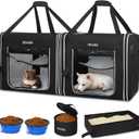 Petskd Portable Double Cat Carrier with Litter Box for Multiple Cats 2in1 Car Travel Carriers 36x17x17in Dual Large Cat Carrier with Safety Locking Zippers for Long Distance Travel