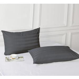 Pillow Protector Queen Size 100% Egyptian Cotton Pillow Covers, 400 Thread Count Sateen Weave Cooling Pillow Cases with Zipper Hidden, Breathable Non Noisy Easy Care, Set of 4 (Striped Dark Grey)