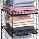 4 Pack Closet Organizers and Storage Shelves for Clothes, 4 Tier Stackable Closet Storage Basket Bin Container for Clothing Sweater Jean, Narrow, Foldable, Sturdy Metal System Organizer Shelf (Black)