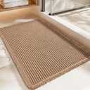 Luxury Waffle Bath Mat, Super Absorbent Non Slip Bathroom Rugs, Boho Ultra Soft Comfort Machine Washable Quick Dry Floor Mats with Tassels (Brown, 17" x 24")