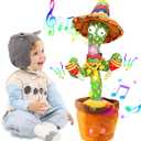 Dancing Talking Cactus Mimicking Toy, Talking Repeat Singing Sunny Cactus Toy 120 Pcs Songs for Baby 15S Record Your Sound Dancing Talking Sing Recording LED Cactus