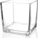 1 Pack Square Glass Vase 5" x 5" x 5", Clear Flower Vase for Centerpieces, Candle Holder for Wedding Party Events, Home Dcor