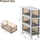Plastic 3 Drawer Storage Organizer, Narrow Plastic Storage Drawers with Wheels, Storage Cart with Drawers for Small and Narrow Space, 7.87-inch Wide (white)
