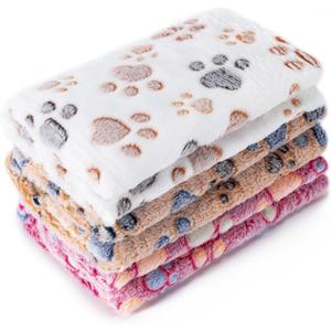 1 Pack 3 Blankets Super Soft Fluffy Premium Fleece Pet Blanket Flannel Paw Printed Throw for Dog Puppy Cat (Small 23x16'', Brown, Pink, White)
