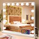 Fenair Vanity Mirror with Lights 22.8"x 18.1" Makeup Mirror with Lights and 15 Dimmable Bulbs,3 Colors Modes,Hollywood Mirror with USB Charging Port and 10X Detachable Magnification Mirror (White)