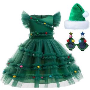 keaiyouhuo Girls Christmas Tree Dress Costume Kid Xmas Outfit with Accessories (6-7 Years)