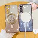 Fiyart Designed for Samsung Galaxy S21 Case,Compatible with MagSafe Love Heart Plating Camera Protection Clear Glitter Magnetic for Women Girls Shockproof Phone Cover Bumper 6.1"-Purple