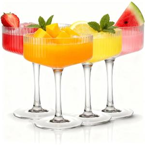 4 Pcs Ribbed Coupe Glasses, 10 oz Large Vintage Martini Glass Set, Unique Margarita Glass, Classic Cocktail Galssware, Ribbed Bar Drinking Glasses Set for Cocktail, Wine, Champagne, Espresso & Gift